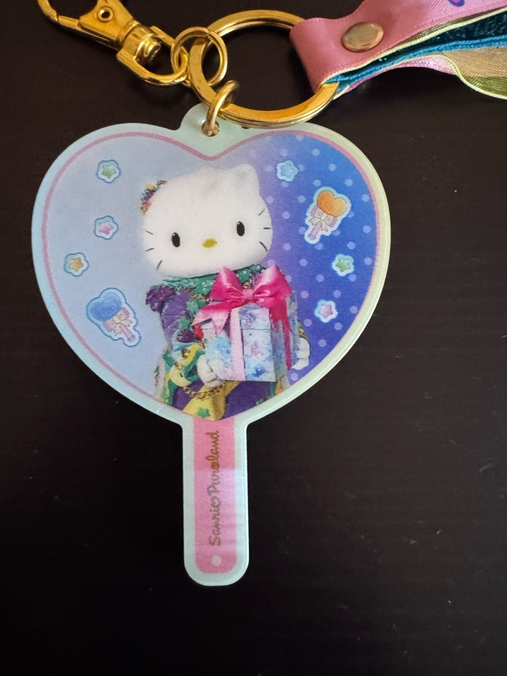Puroland Hello Kitty Heart Keychain — Pink, Blue and Gold